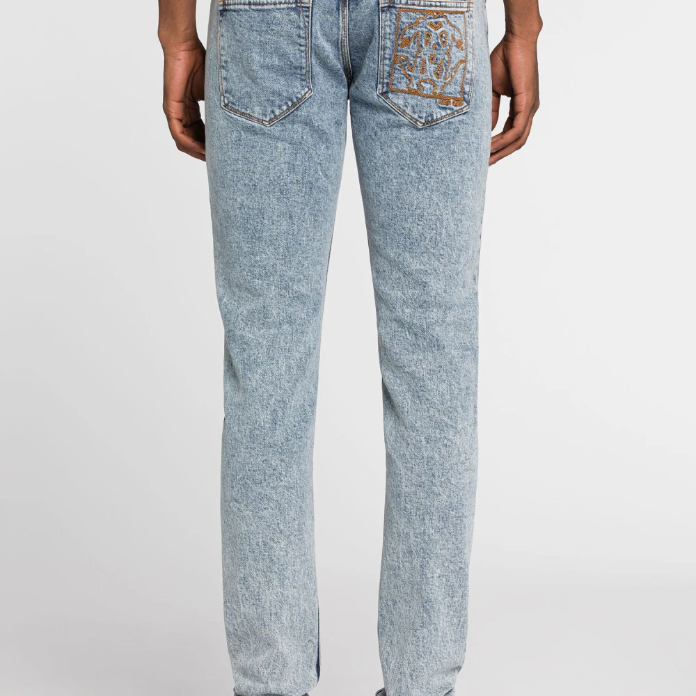 Roberto Cavalli Slangenborduurwerk Slim-Fit Jeans Blue Heren