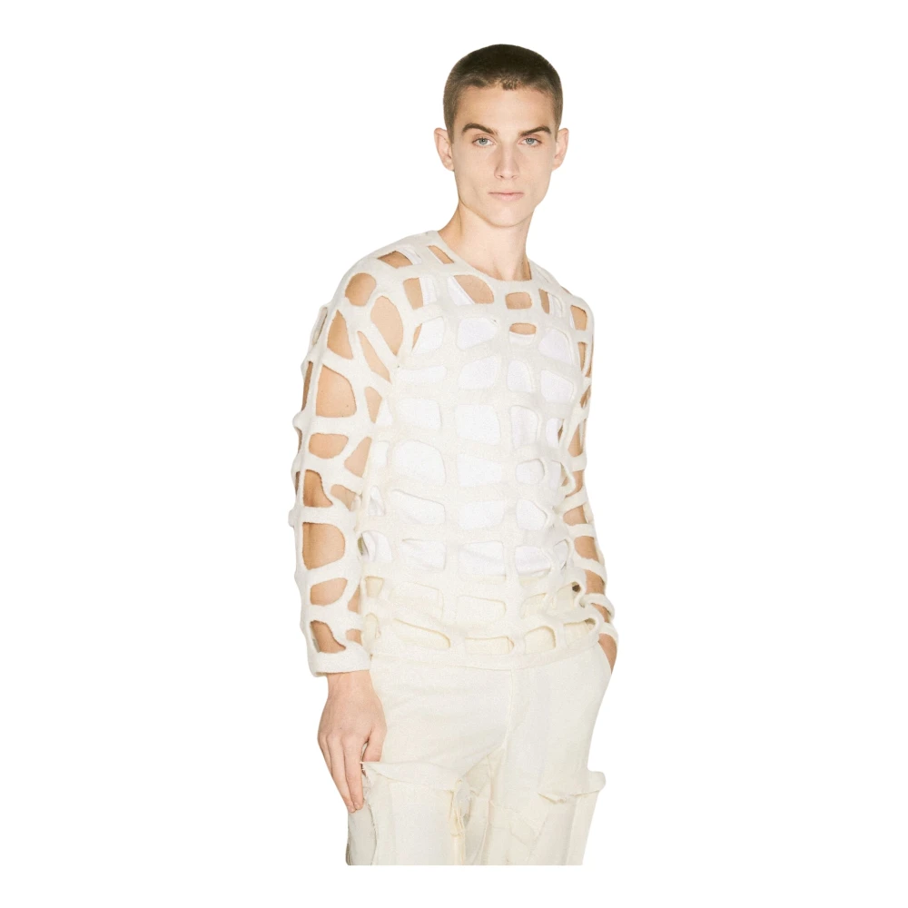 Comme des Garçons Geborstelde Wol Geperforeerde Trui Beige Heren