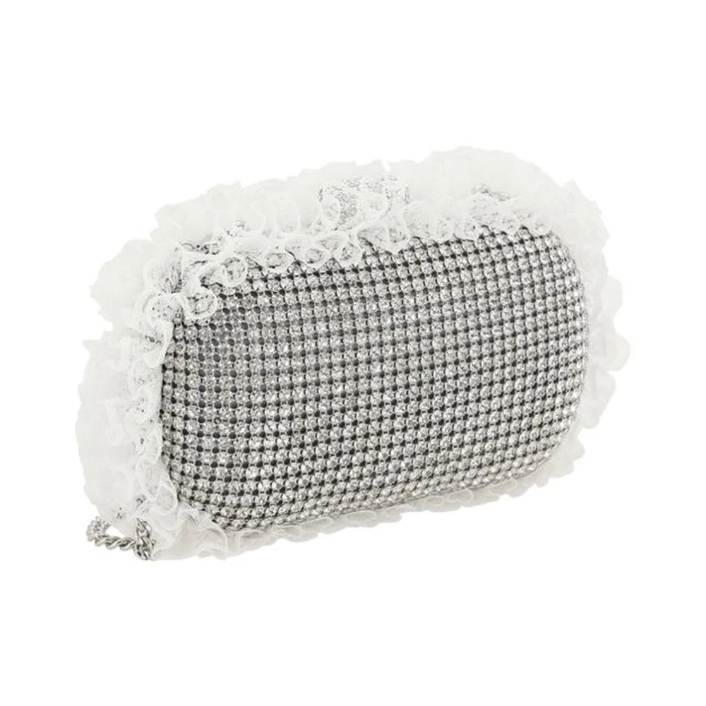Self Portrait Rhinestone Lace Clutch Tas met Ketting Gray Dames