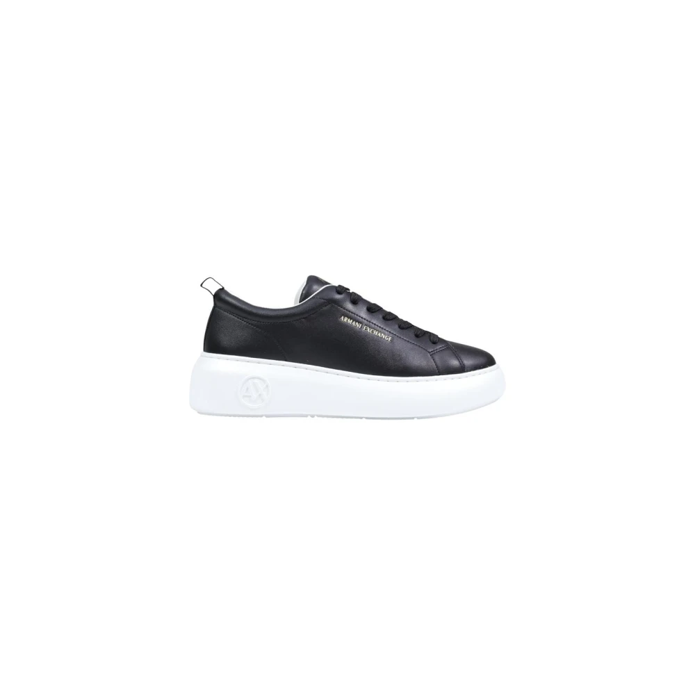 Armani Exchange Women's Black Sneakers, 2 Uk, Sporty Slip-On Leather Trainers With Laces
