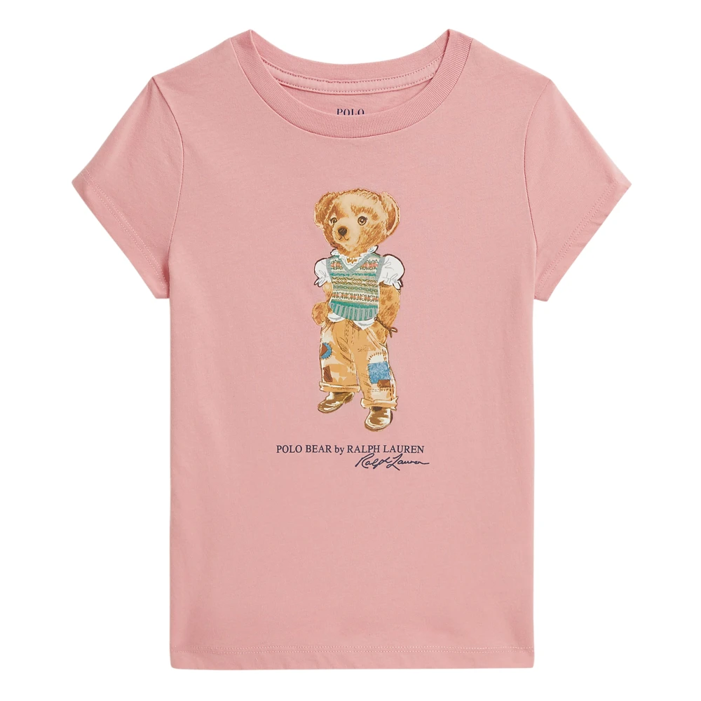 Ralph Lauren Girls Pink Kids Short Sleeve T-Shirts, 5 Y, Polo Bear Cotton Jersey Tee