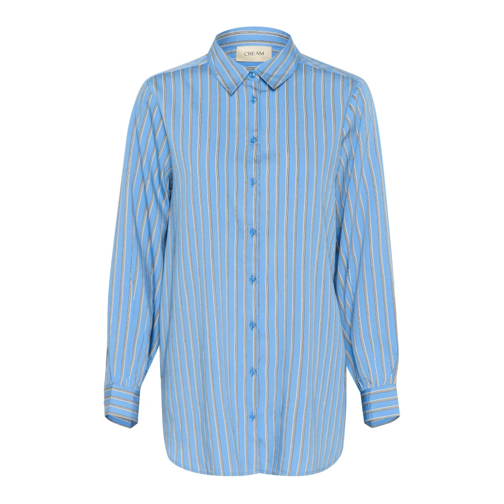 Cream Blauw Gestreept Overhemd met Kraag Blue Dames