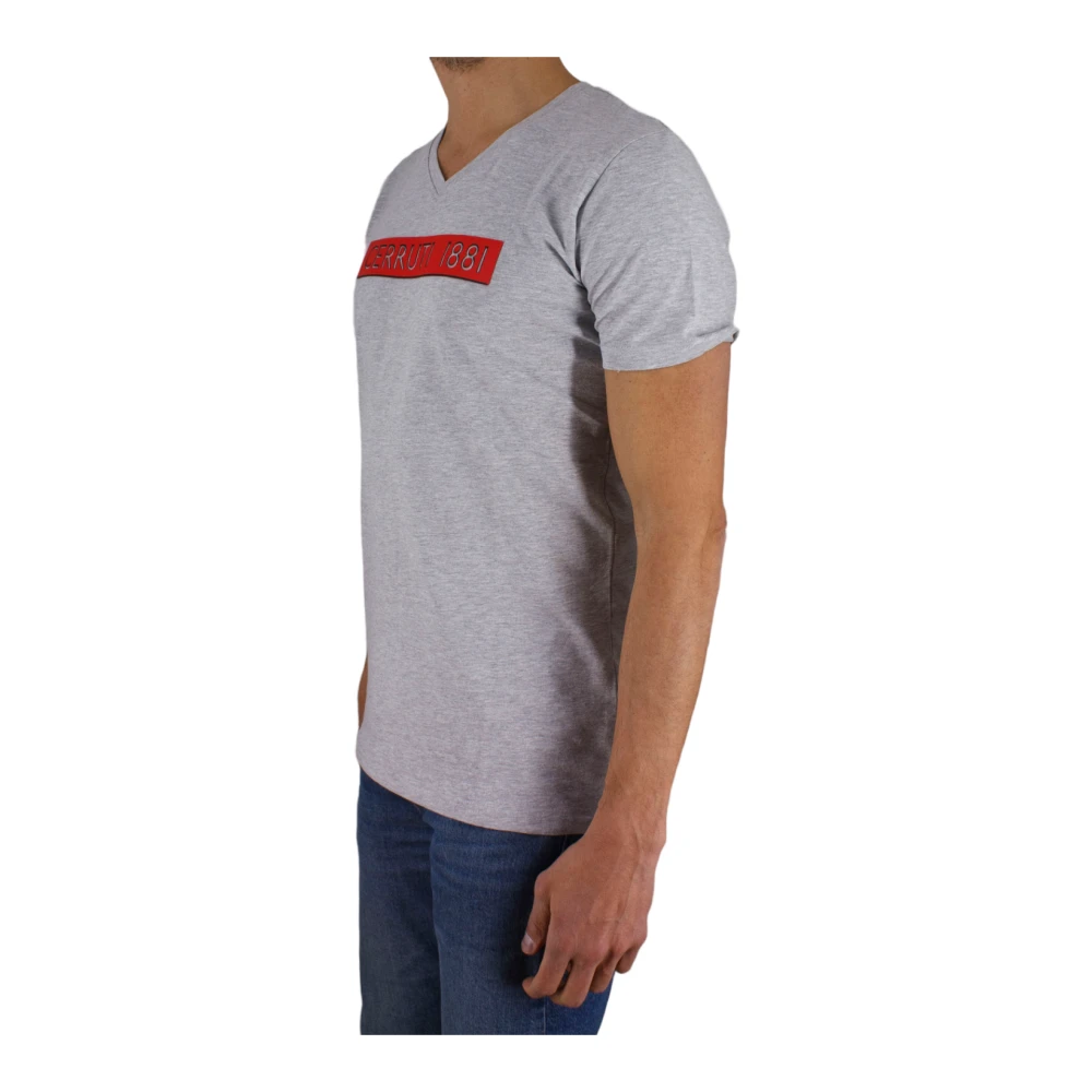Cerruti 1881 Logo TShirt Stretch Grijs V-Hals Gray Heren