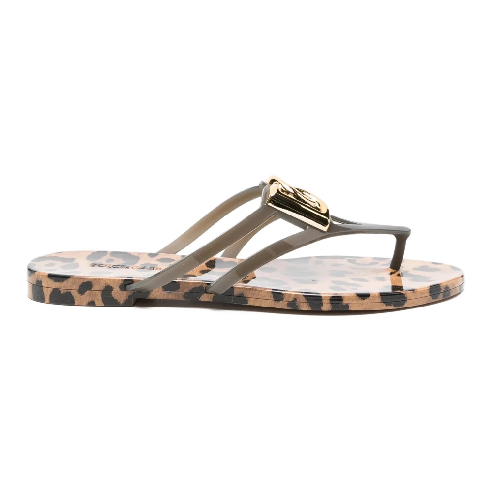 Dolce & Gabbana Women's Brown Flip Flops, 2 Uk, Dg Logo Thong Sandals