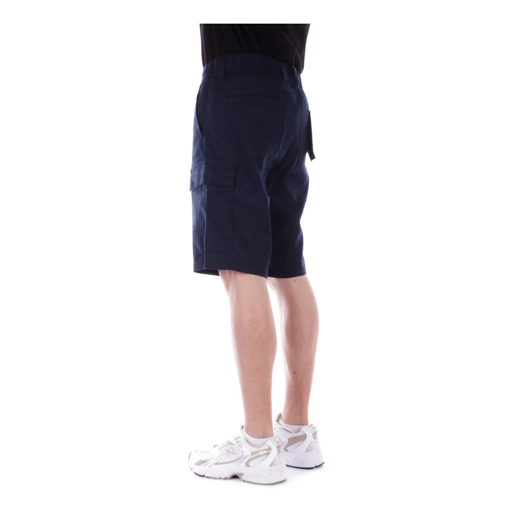 Hugo Boss Linnen Bermuda Shorts Rits Knoopsluiting Blue Heren