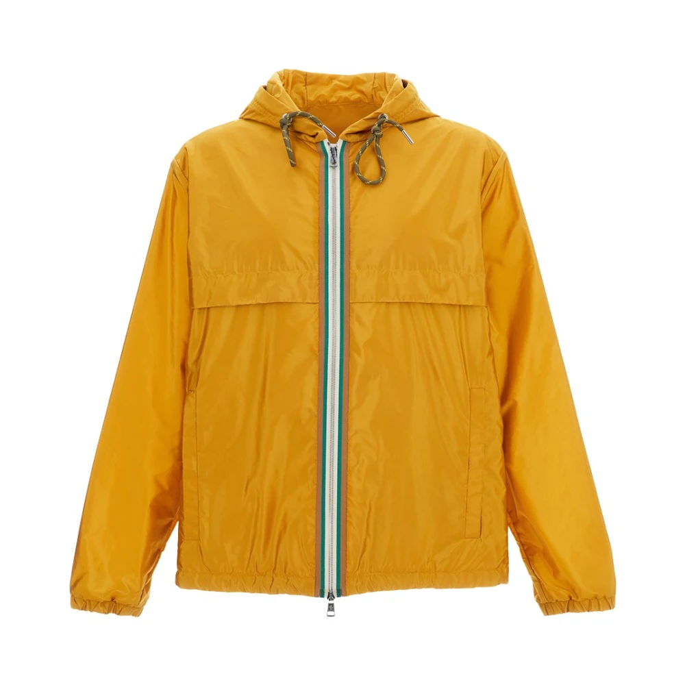Moncler Men's Yellow Rain Jackets, 2XL, Nidge Hooded Zip Jacket