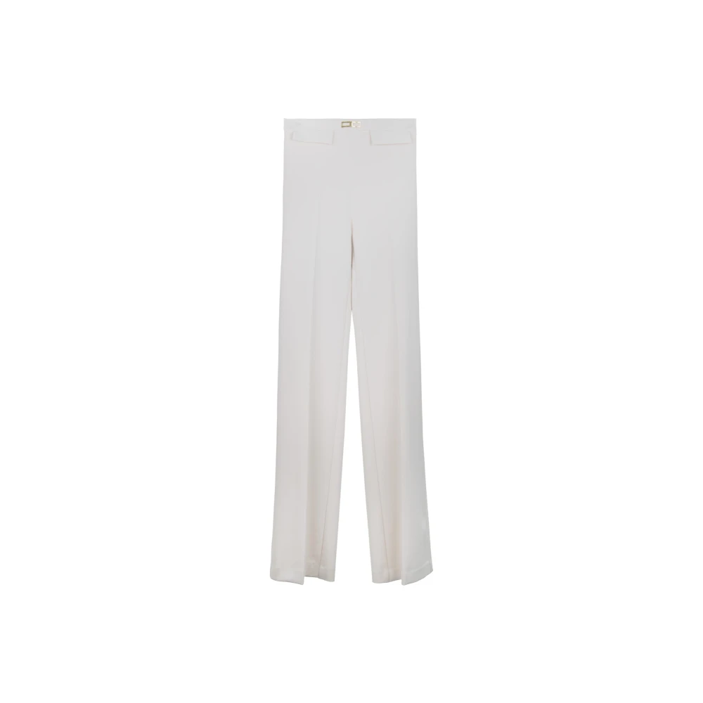Elisabetta Franchi Gouden Logo Palazzo Broek Rits Sluiting Beige Dames