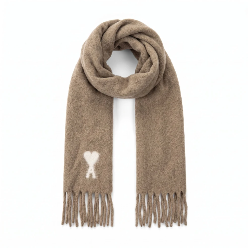 Ami Paris Unisex Beige - Alpaca Scarf With Ami De Coeur - Size: Os - Immagine 4