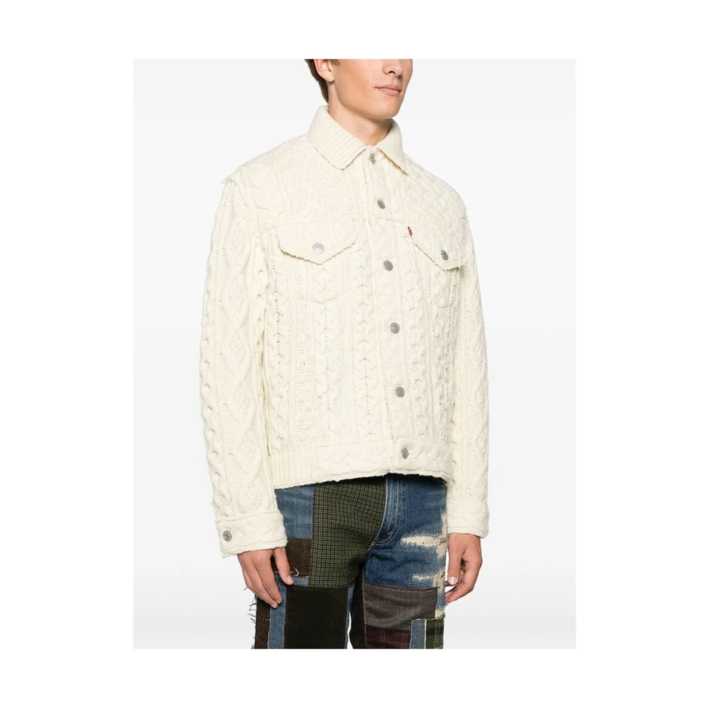 Junya Watanabe Witte Wol Aran Gebreid Buitenkleding White Heren