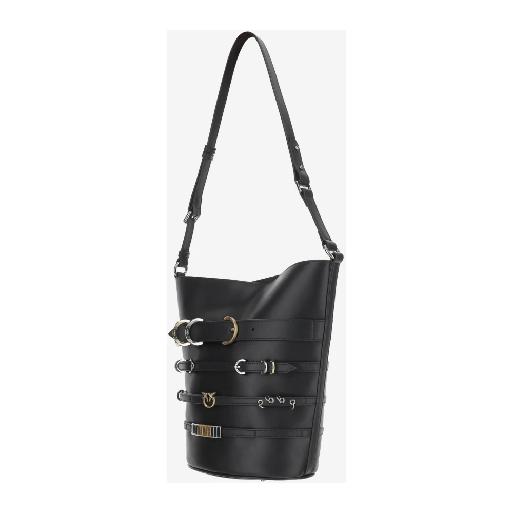 pinko Leren schoudertas met gespdetail Black Dames