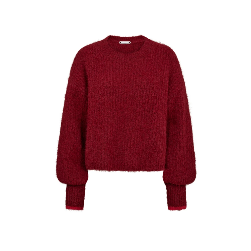 Co'Couture Ribgebreide Trui met Pofmouwen Red Dames