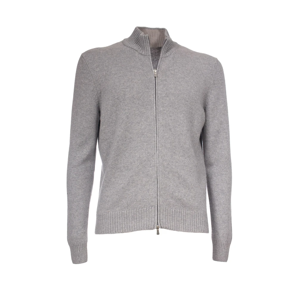 Gran Sasso Kashmir Zip Cardigan Ribbade Kanter Slim Fit Gray, Herr