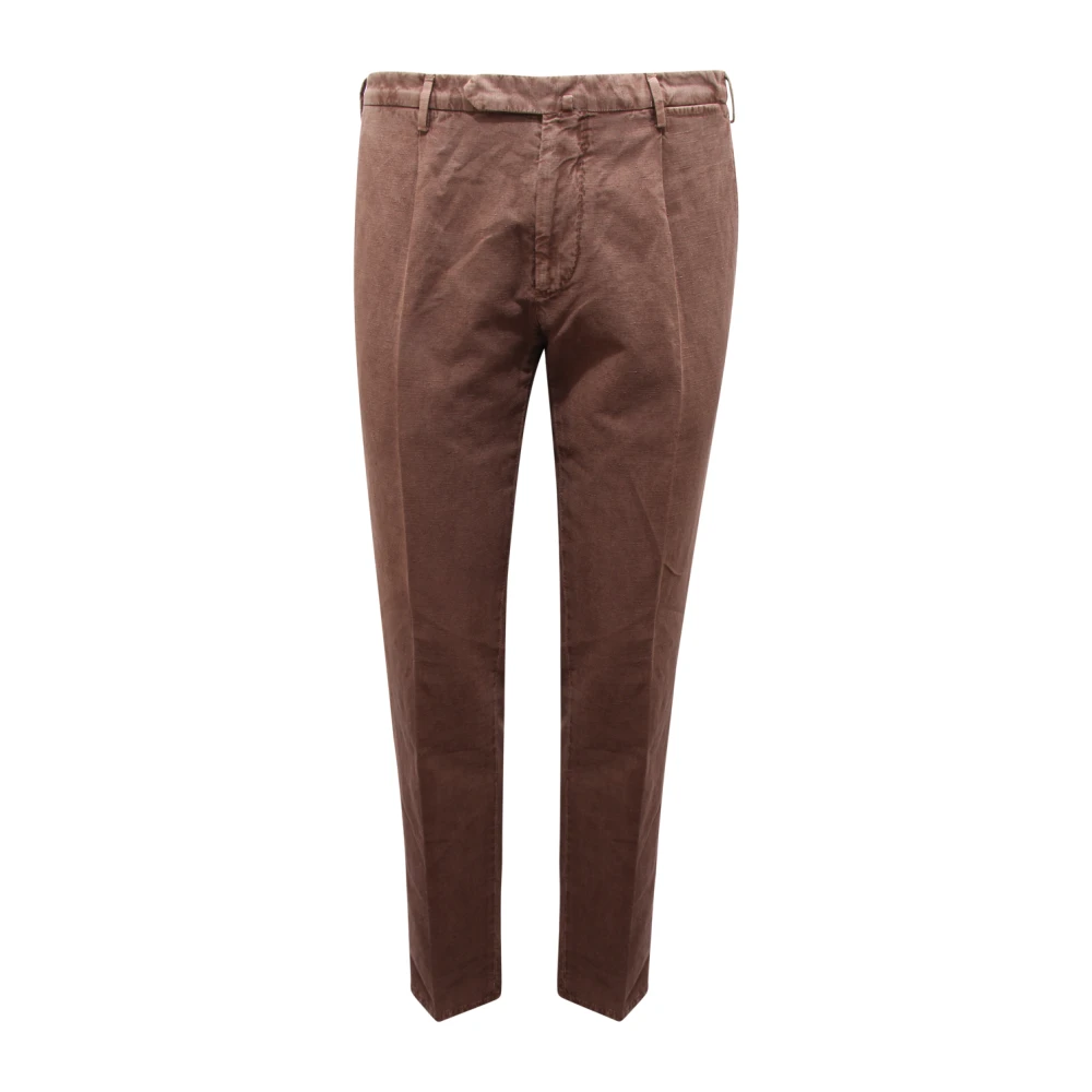 Santaniello Men's Brown Chinos, L, Evoluto Cotton/Linen Trousers