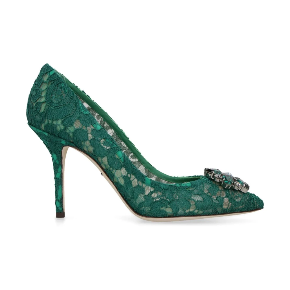 Dolce & Gabbana Women's Green Lace Pumps With Crystal Embellishments