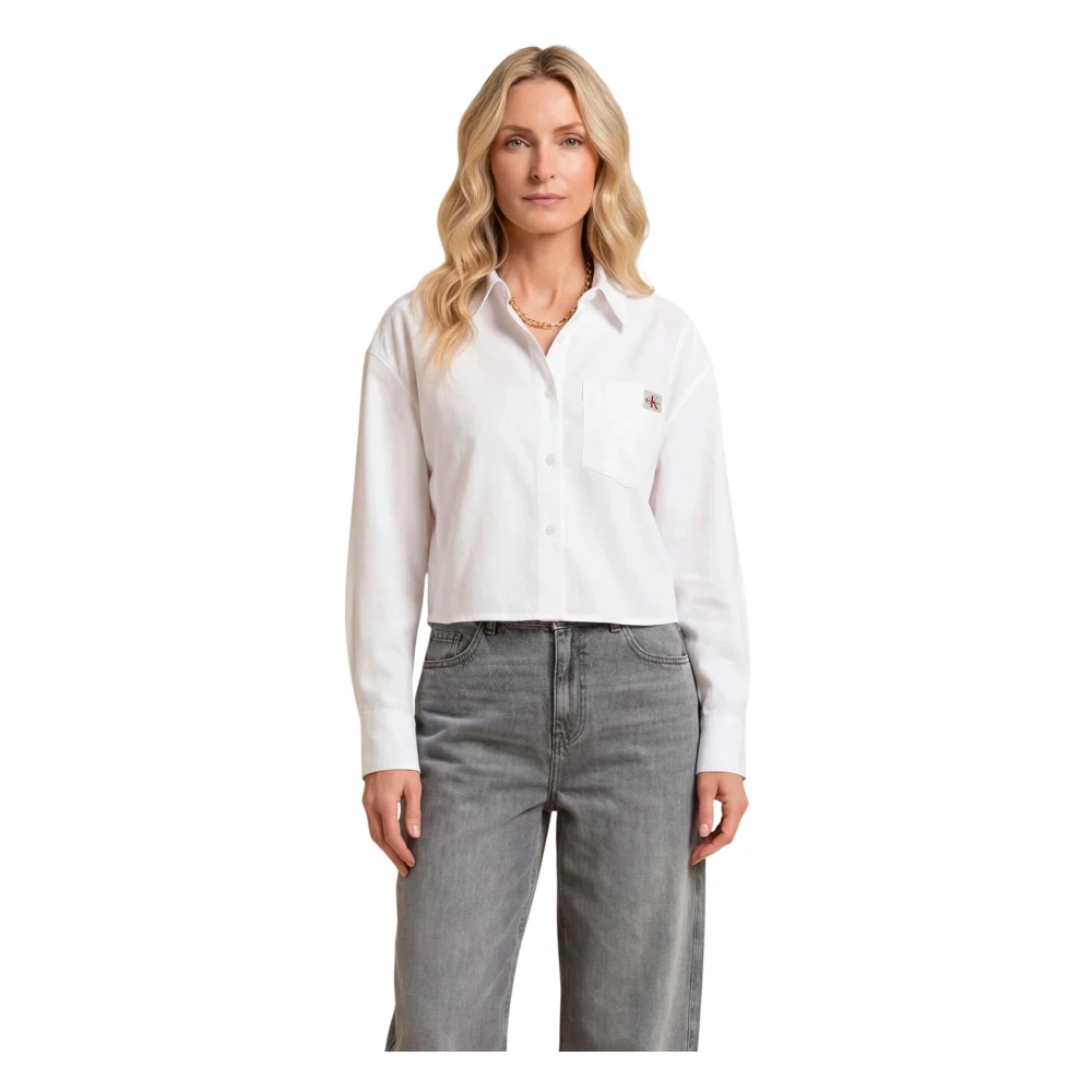 Calvin Klein Jeans Cotton Poplin Cropped Shirt - Female - Shirts - White - Xs - Blouses & Shirts