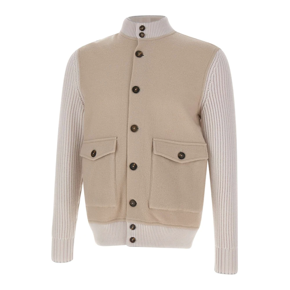 Eleventy Wollen Jas Beige Ribgebreid Beige Heren