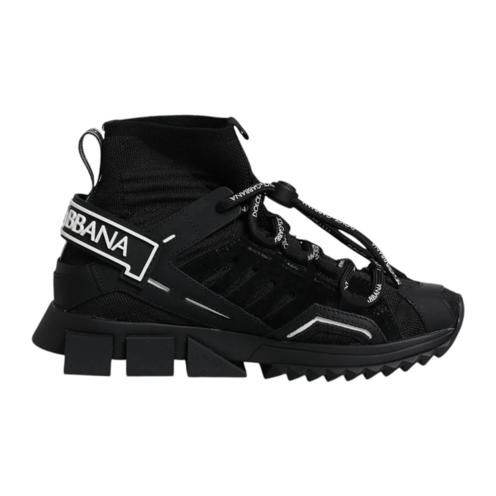 Dolce & Gabbana Women's Black Sneakers,, Hightop Sock Trainers Sorrento Model Size 6