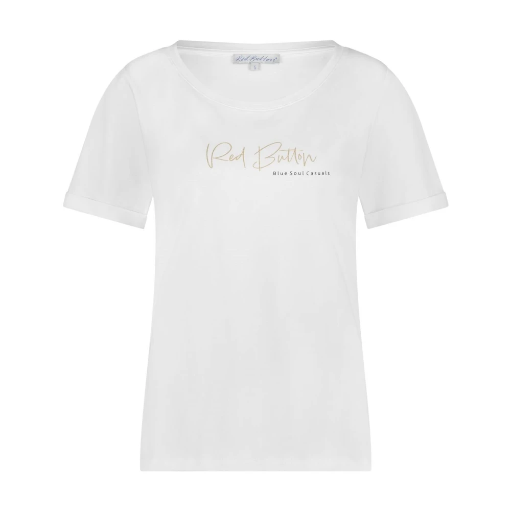 Red Button Tee met Temmy Logo White Dames