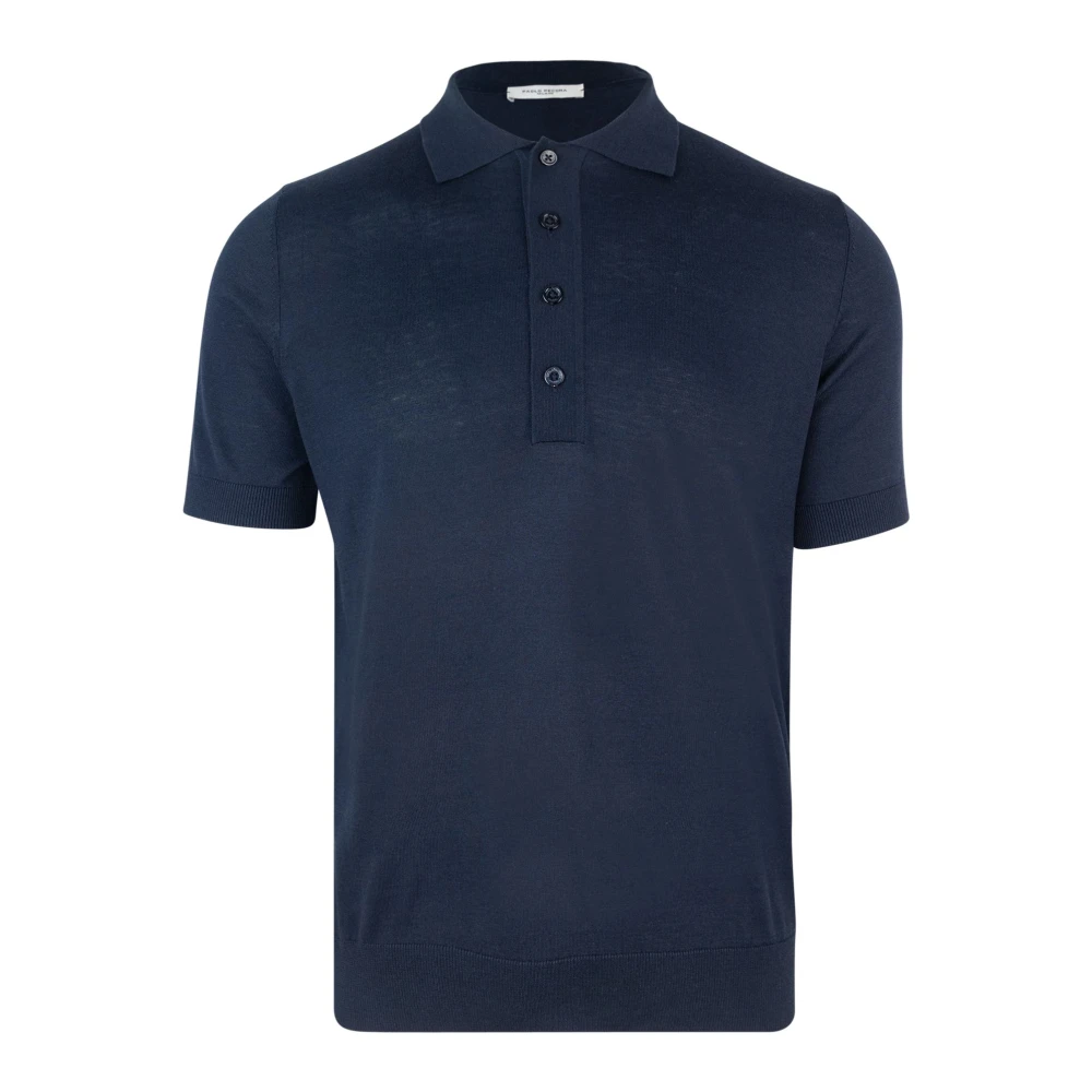 Paolo Pecora Blauw Poloshirt Geribbelde Kraag Blue Heren