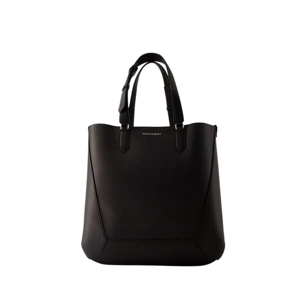 Alexander Mcqueen Men's Black Leather Medium Shopper Bag - The Edge - Handbags - One Size - Bags