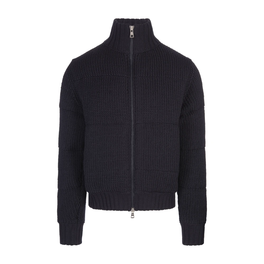 Moncler Blauwe Gewatteerde Vest Wol Rits Blue Heren