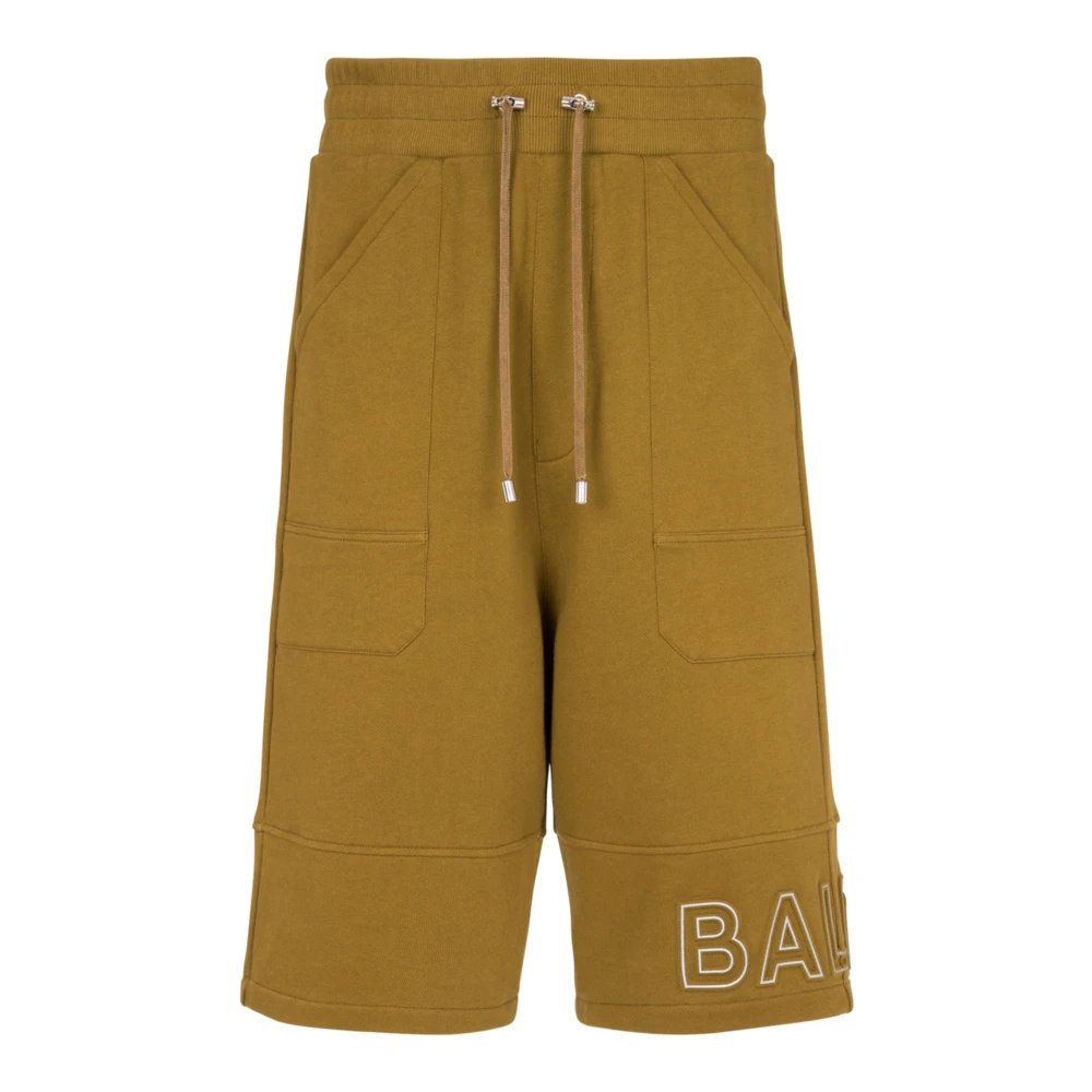 Balmain Green Bermuda Shorts In Cotton With Reflective Logo - Male - Bermudas - 2XL - Shorts