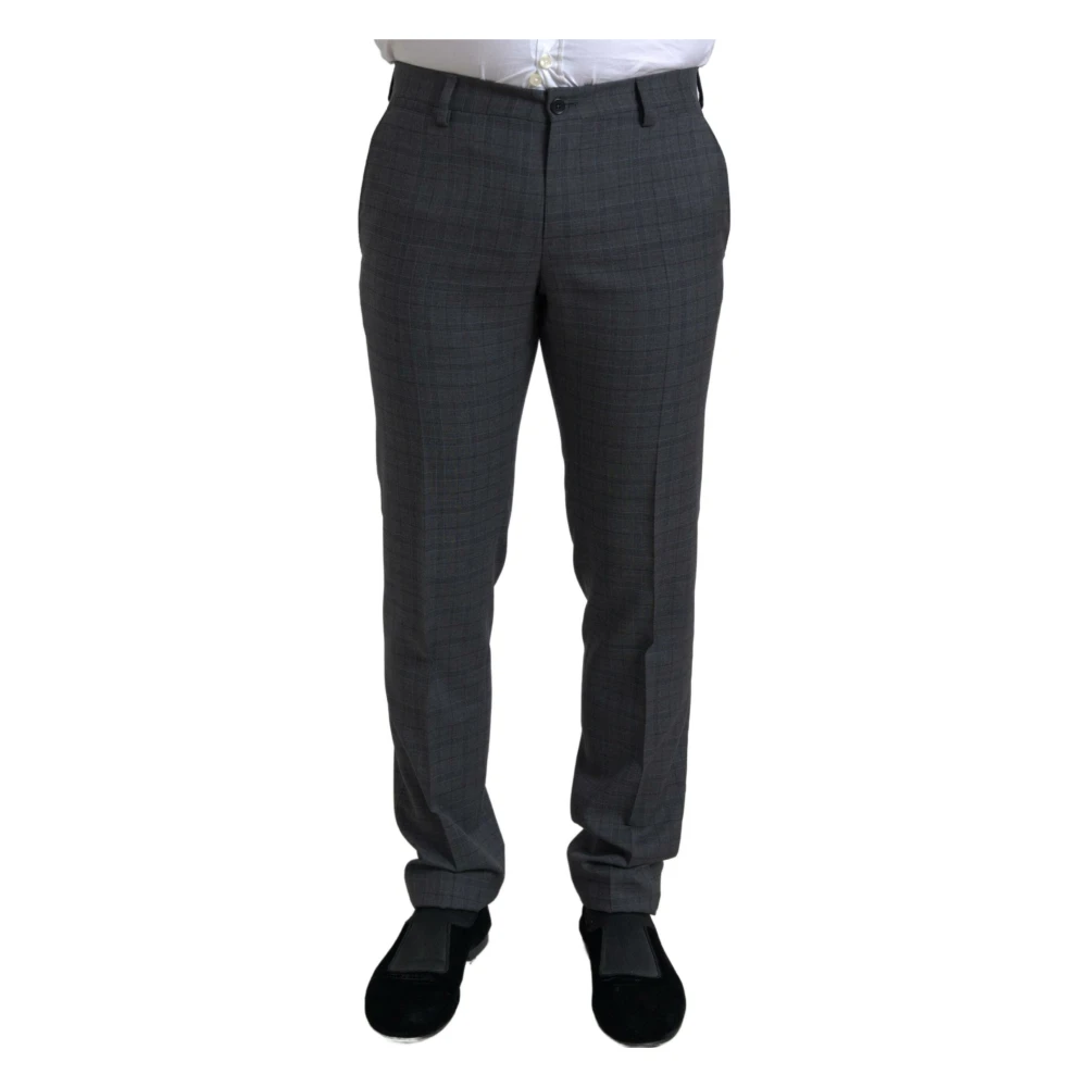 Dolce & Gabbana Elegant Grijs Geruit Slim Fit Pak Gray Heren