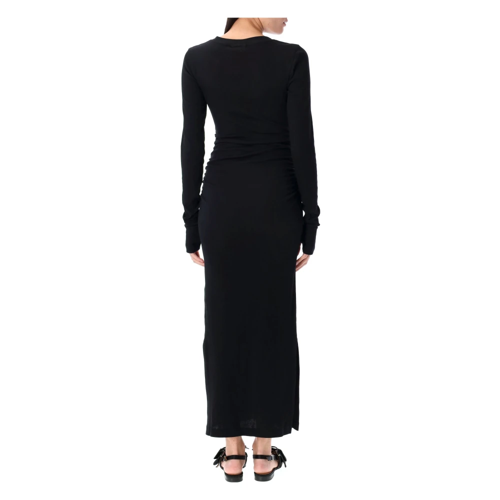 Ganni Zwarte Rib Lange Jurk met Logo Borduursel Black Dames
