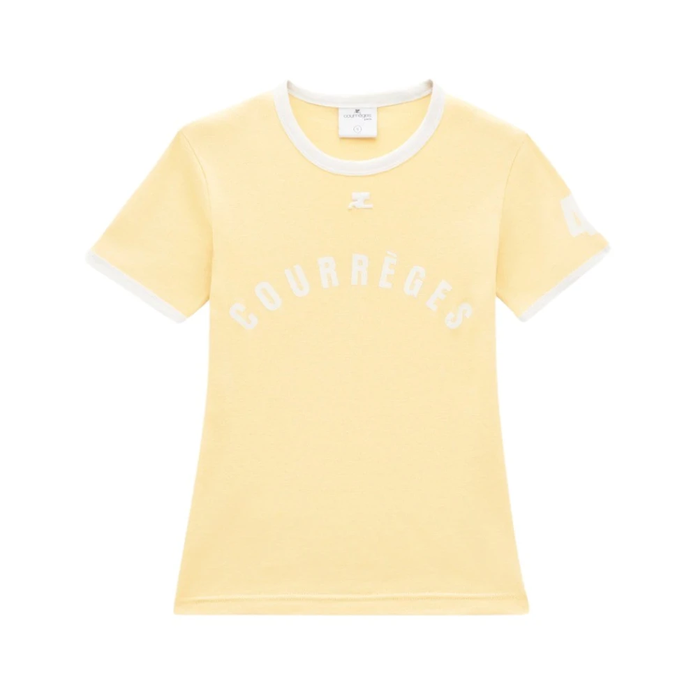 Courrèges Geel Contrast Bedrukt T-shirt Yellow Dames