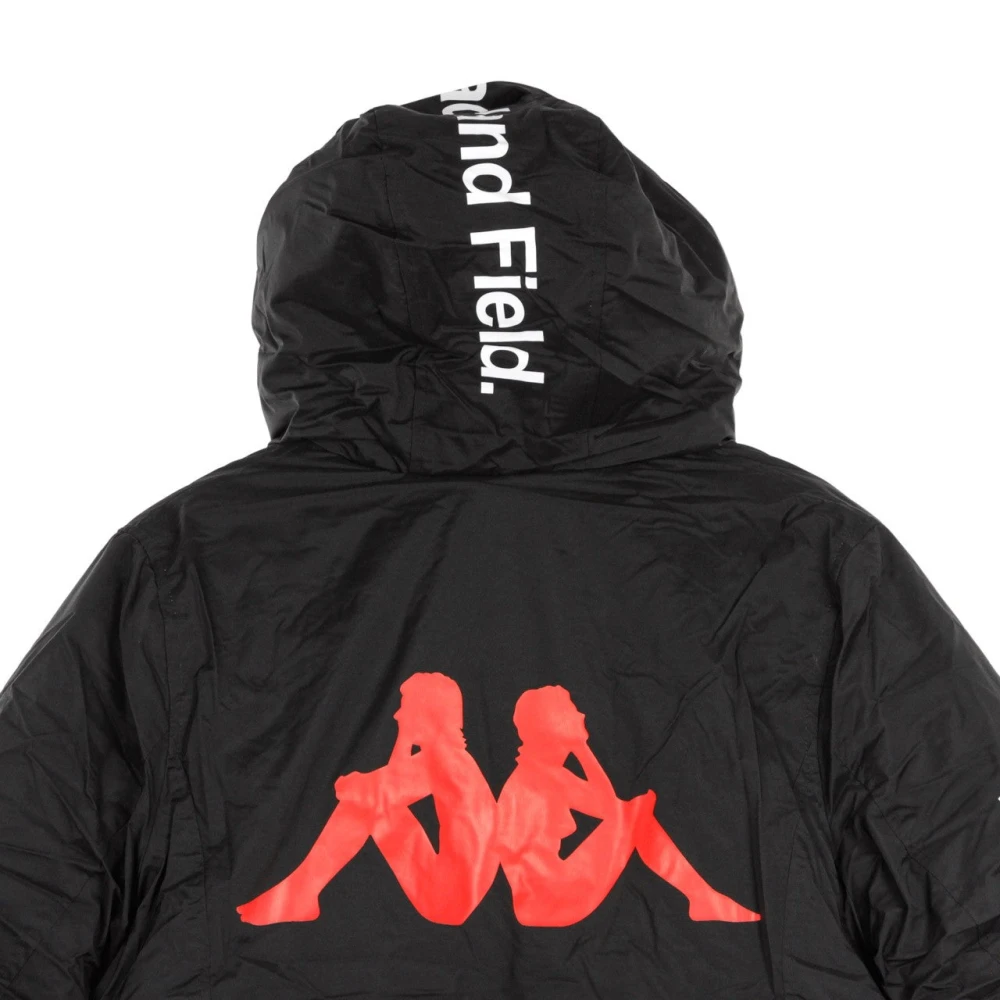 Kappa Stijlvolle Lange Herenjas in Zwart Wit Rood Black Heren