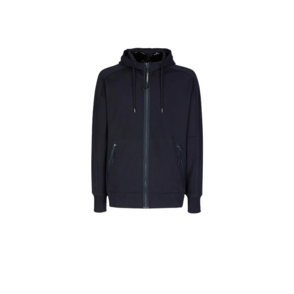 C.p. Company Men's Blue Zip-Throughs,, Diagonal Raised Fleece Goggle Hoodie 2XL