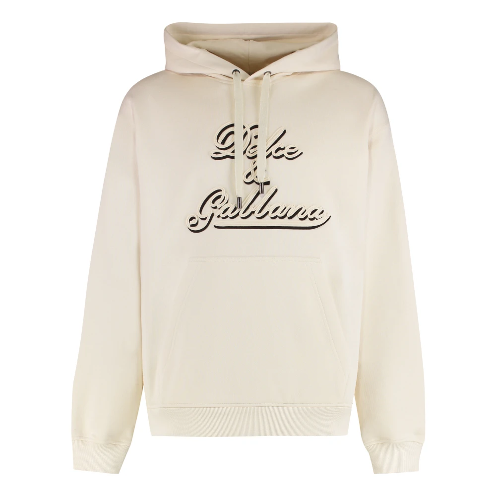 Dolce & Gabbana Men's Beige Hoodies, M, Logo Cotton Hoodie