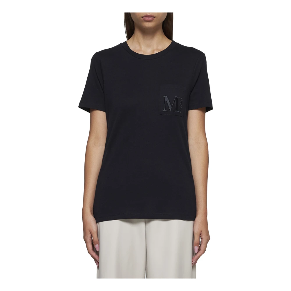 Max Mara Zwart Katoenen T-shirt met Borstzak Black Dames