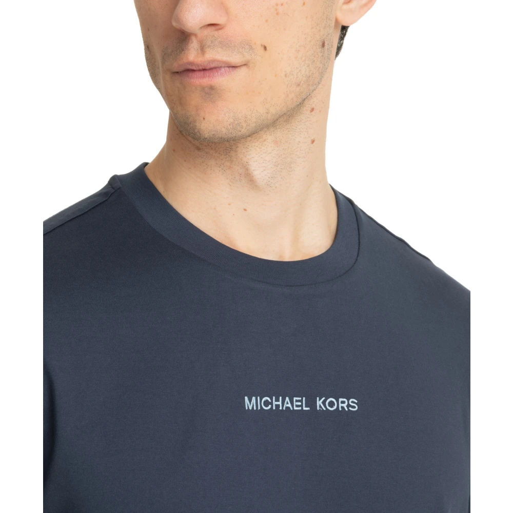 Michael Kors Effen Logo T-shirt met Borduursels Blue Heren