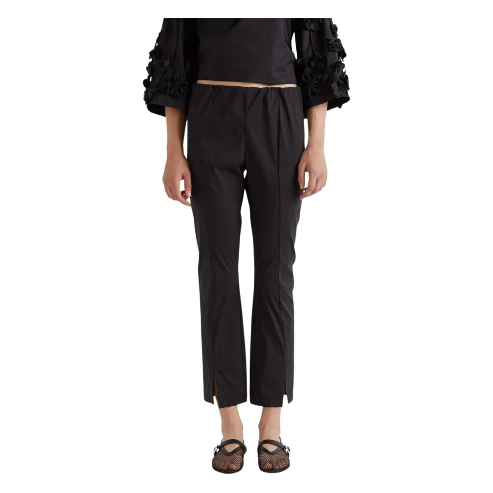 Meimeij Women's Black Cropped Trousers, L, Elastic-Waist Cropped Trousers