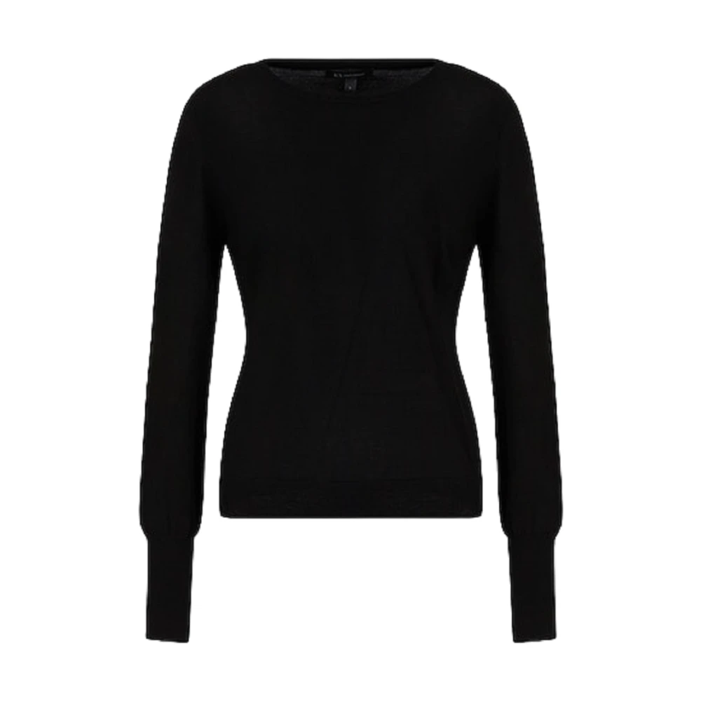 Armani Exchange Women's Black Crew Neck Jumper - Round-Neck Knitwear - Xs - Knitwear