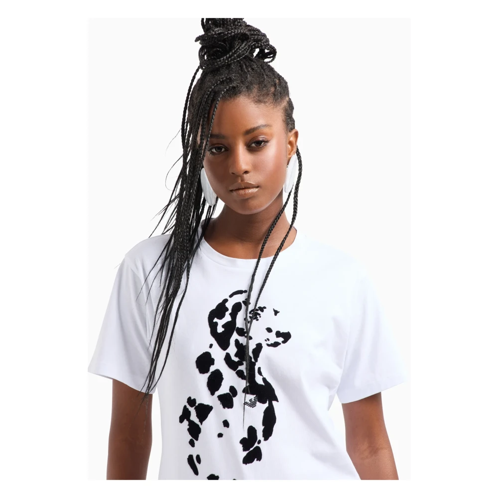 Emporio Armani Wit dames T-shirt met fluwelen Dalmatian-print White Dames