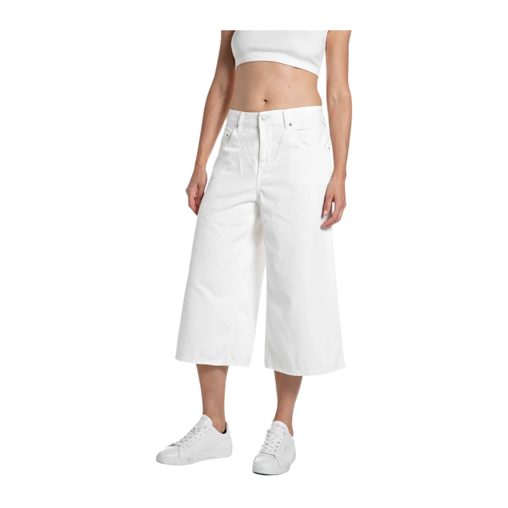 Replay Women's White Cropped Jeans, W24, Cropped Wide-Leg Jeans