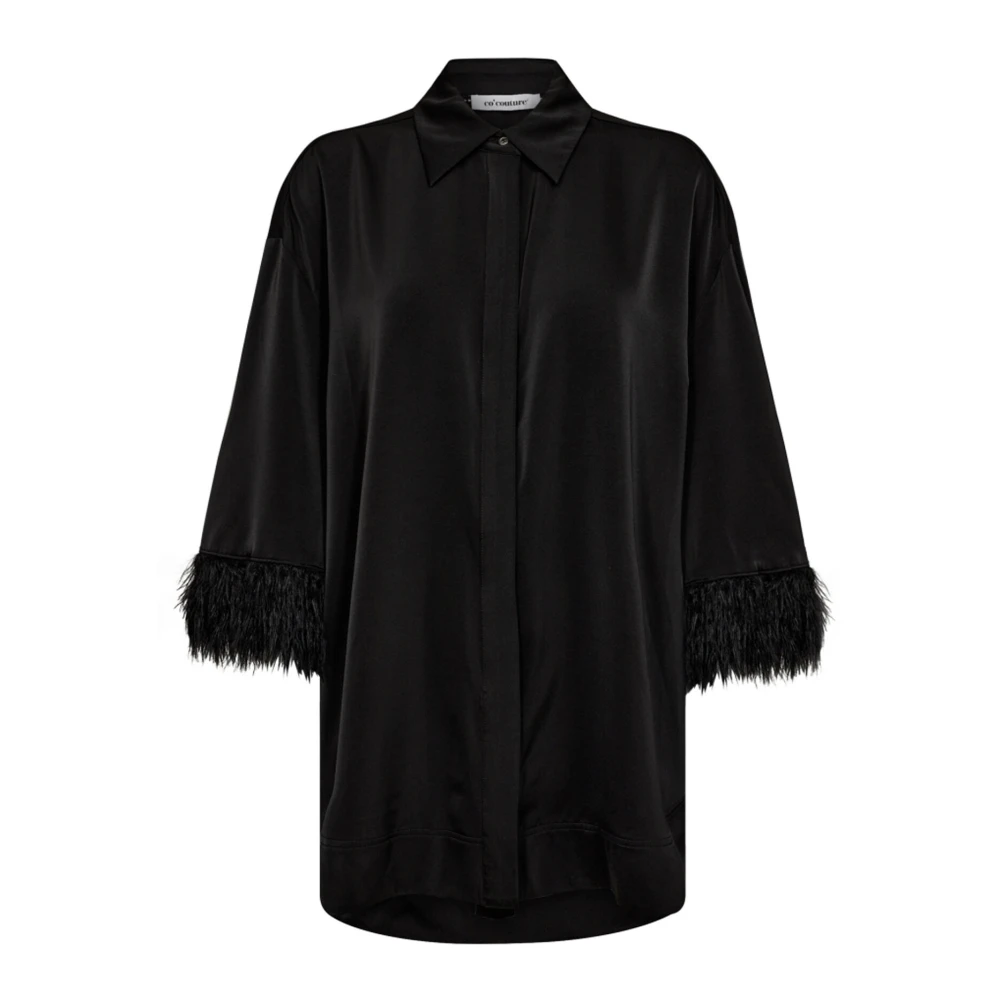Co'Couture Veren Overhemdblouse met Bontafwerking Black Dames