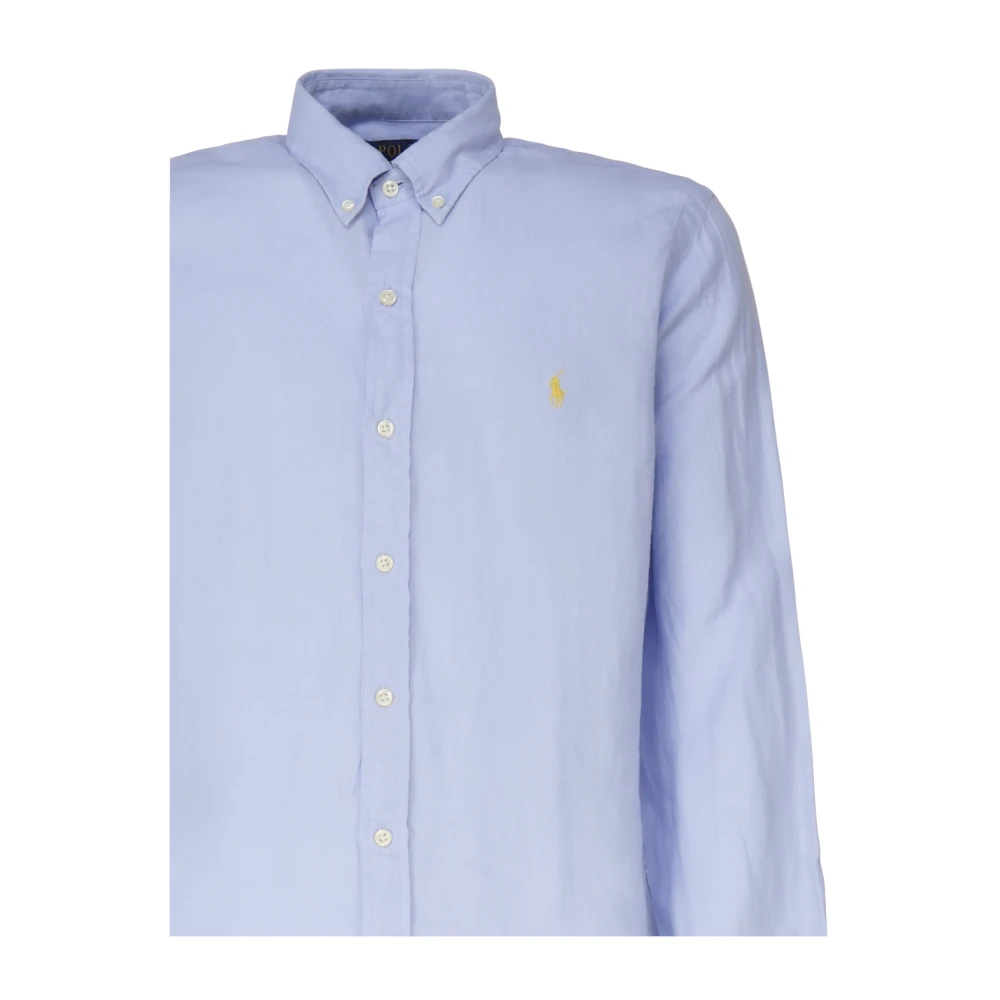 Polo Ralph Lauren Blauw Linnen Shirt met Pony Patroon Blue Heren