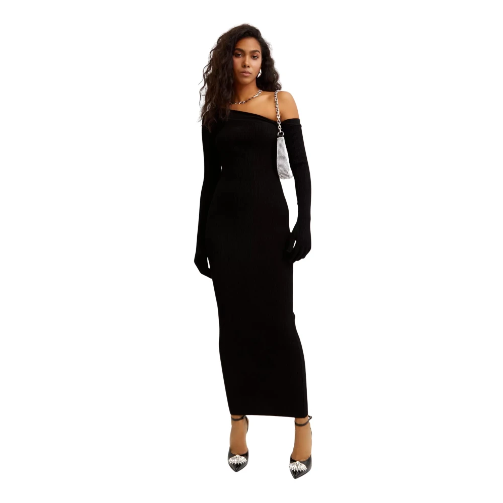 Jean Paul Gaultier Zwarte Maxi Jurk Asymmetrische Eén Mouw Black Dames