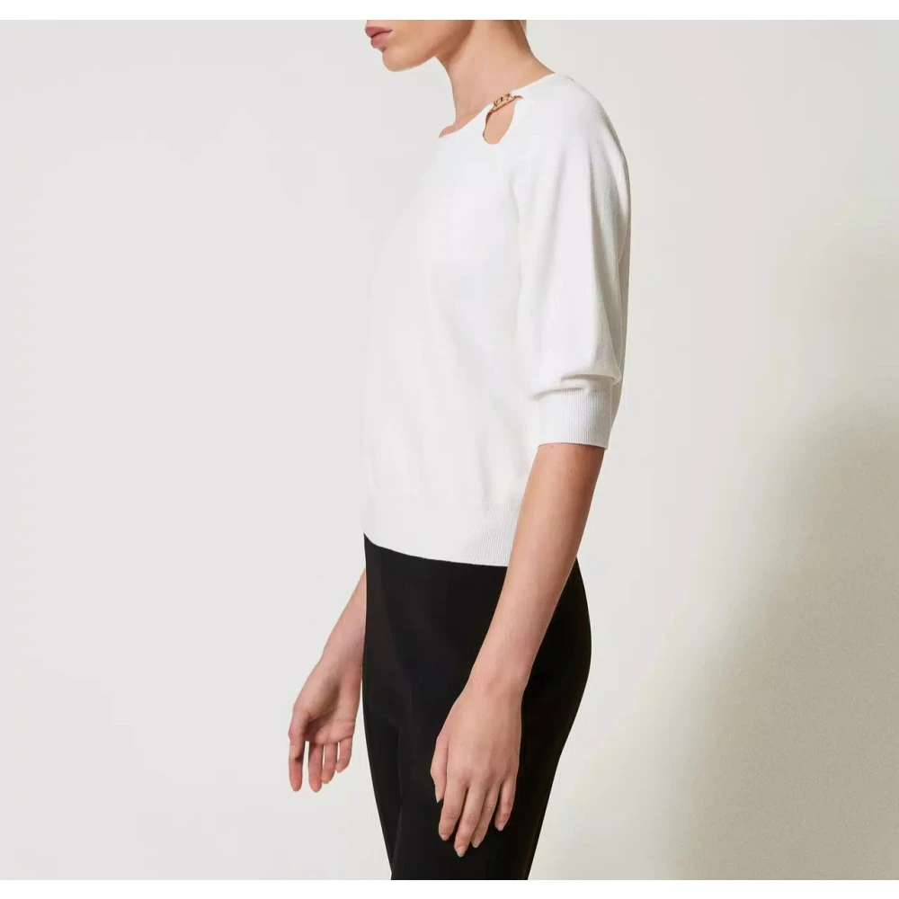 Twinset Cut Out Oval T-Shirt White Dames
