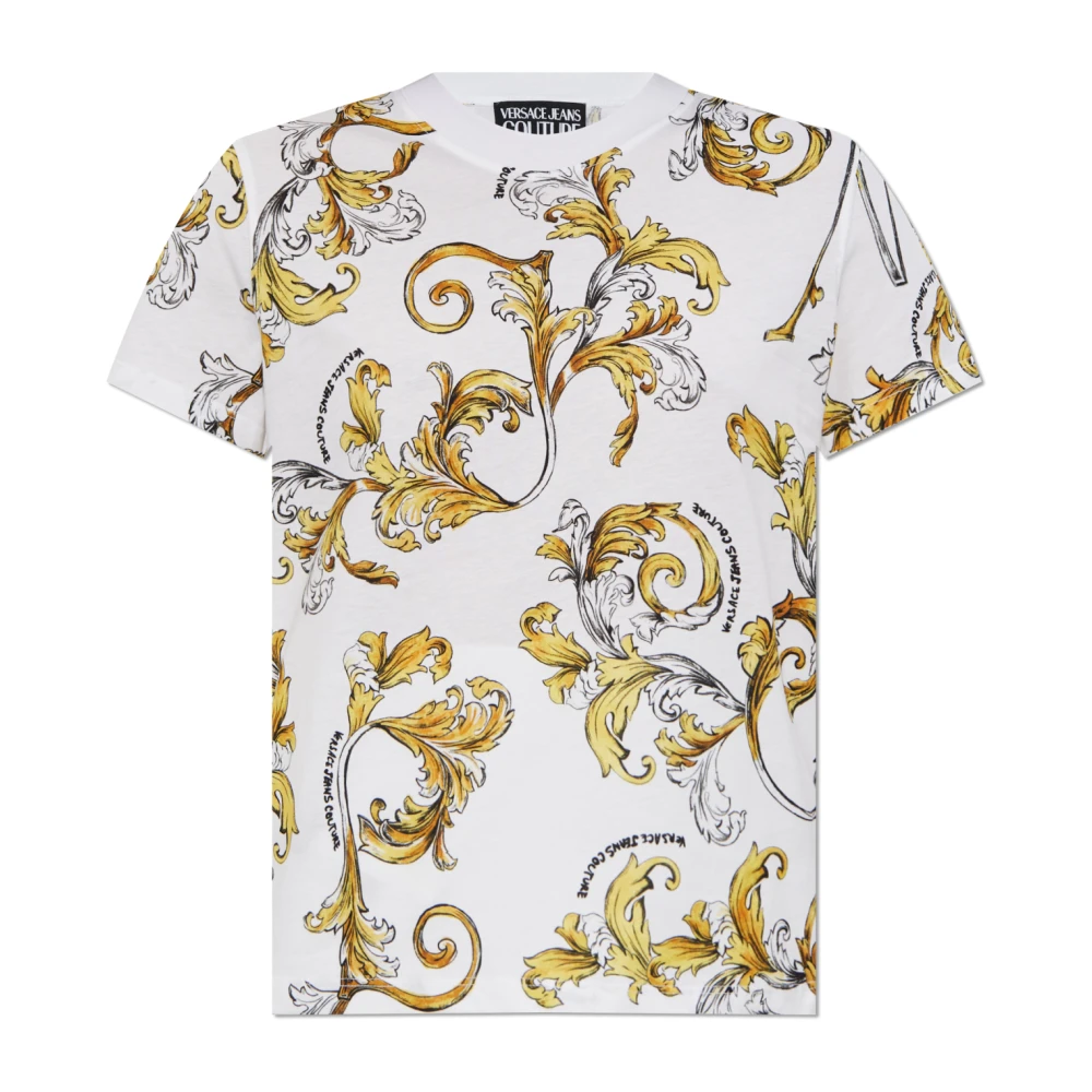 Versace Jeans Couture T-shirt met print Outline Barocco White Dames