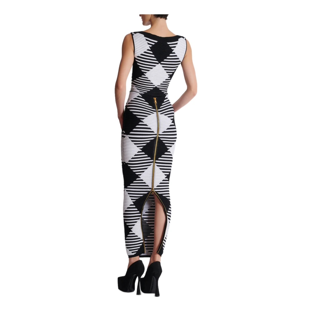 Balmain Halflange rok in geruite gebreide stof Black Dames