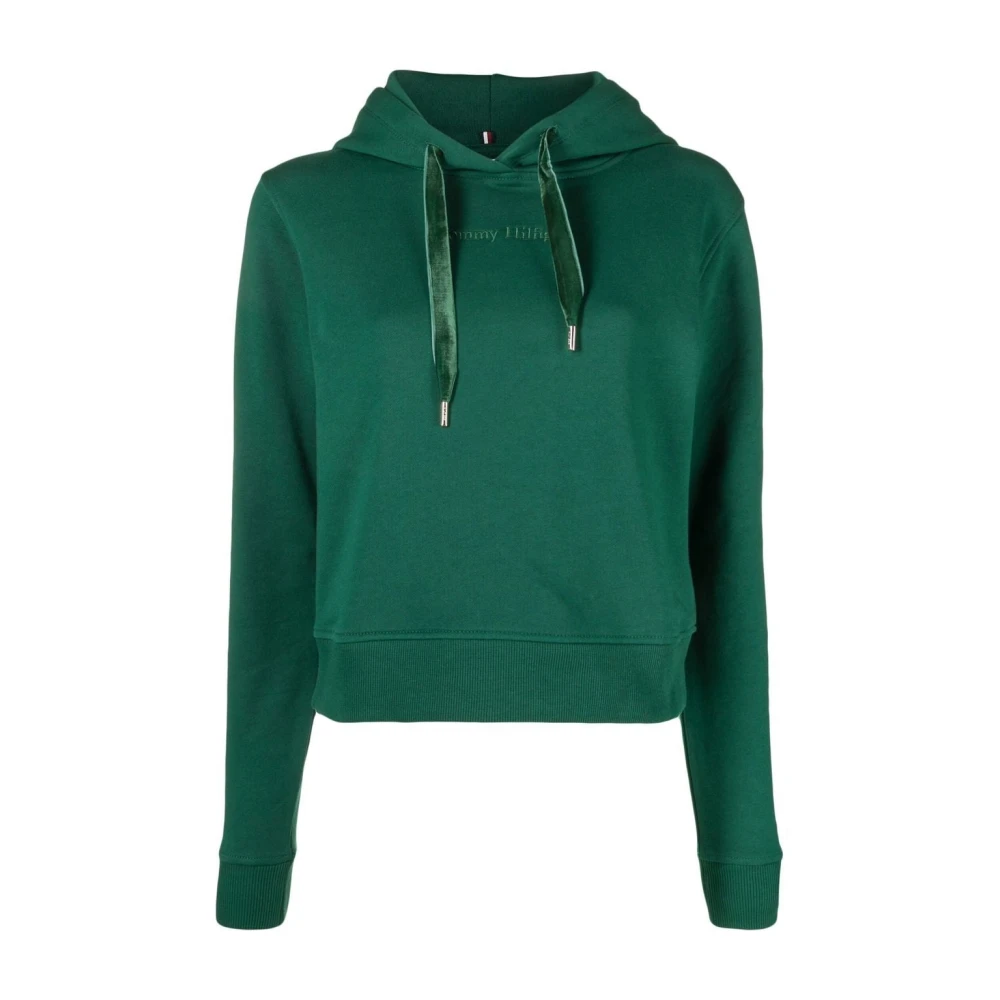 Tommy Hilfiger Women's Green Hoodies, Xl, Velvet Trim Hoodie Jumper