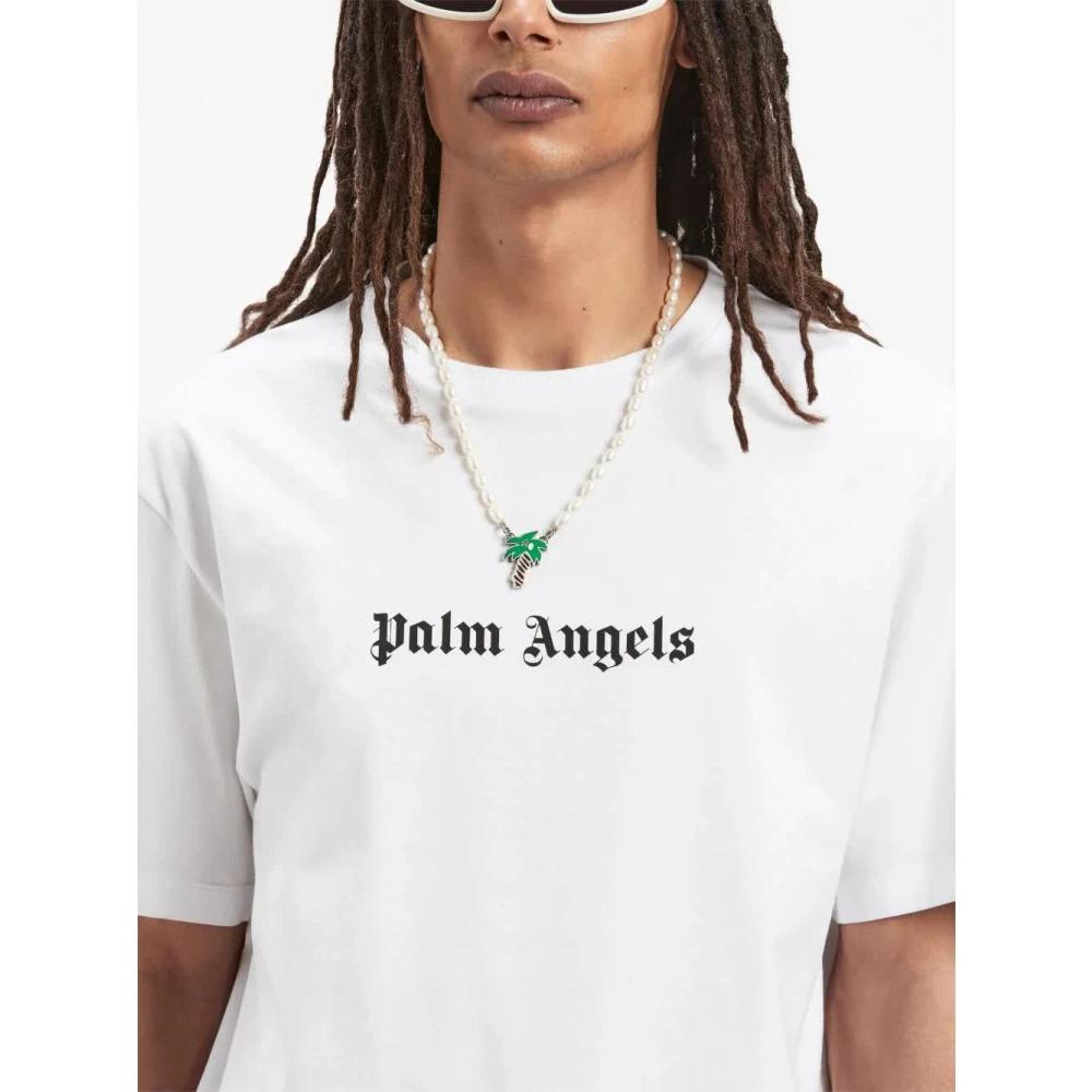 Palm Angels Wit Zwart Logo Slim Tee White Heren