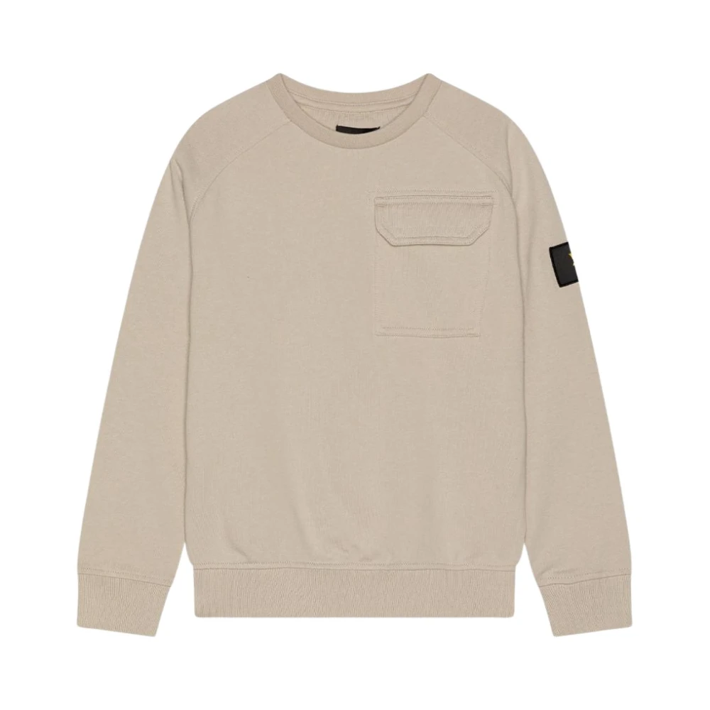 Lyle & Scott Bomull crewneck sweatshirt med ribbade muddar Beige, Unisex