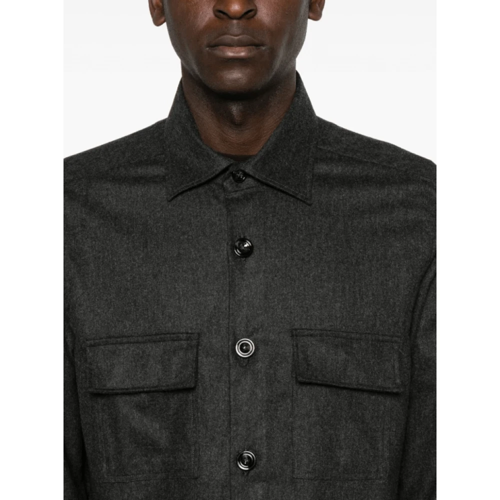 Kiton Houtskoolgrijze Flanellen Overhemd Gray Heren