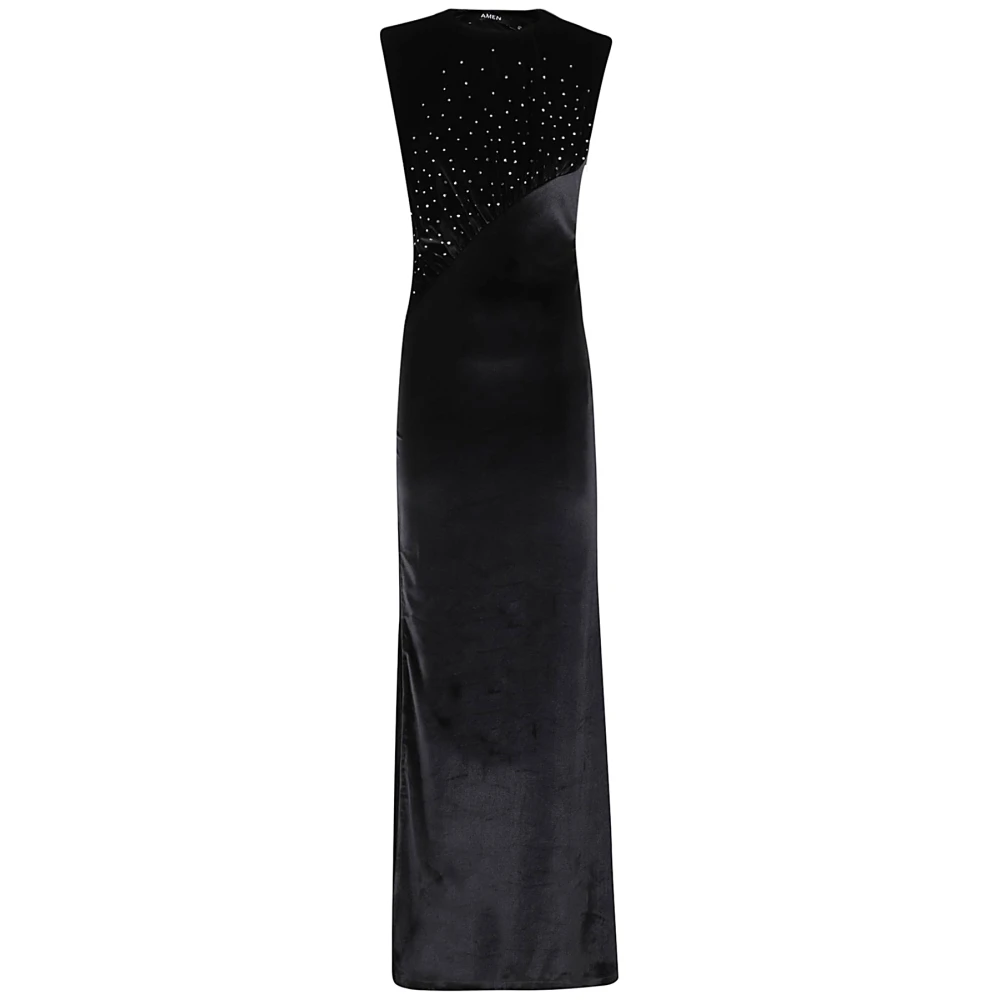 Amen Fluwelen Hotfix Jurk Black Dames