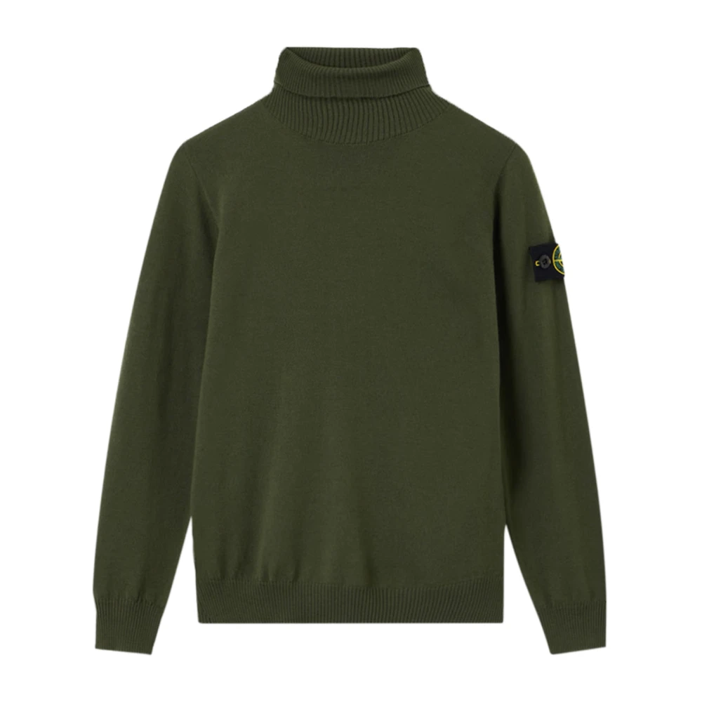 Stone Island Green Turtleneck Wool Jumper With Logo Patch - Male - Turtlenecks - L - Knitwear